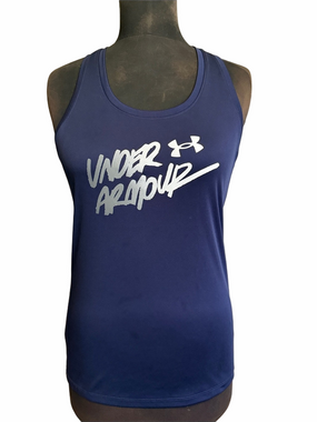 Under Armour Navy Tank with Silver Script Logo